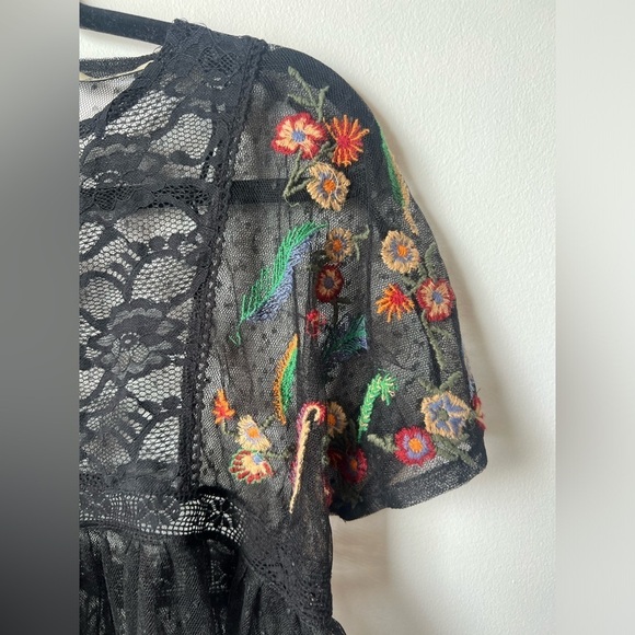 Zara Basic Collection Embroidered Floral Blouse Black Sheer XS - Picture 10 of 13